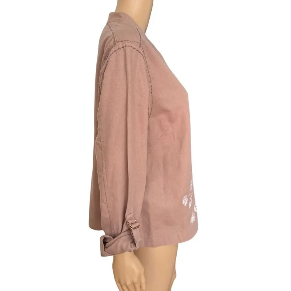 Chico's Dusty Rose Embroidered Collarless Blazer